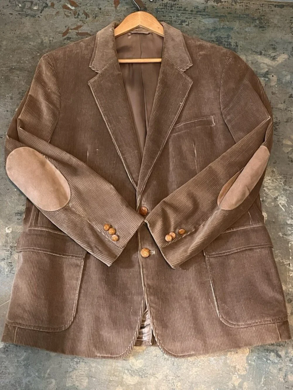 Vintage Egon Von Furstenberg Corduroy Blazer Fall Tan Suede Elbow Patches 46 R